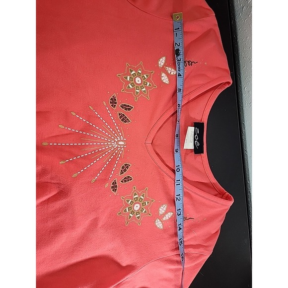 Zoe Women Shirt Top V Neck Short Sleeve Coral Pink Size Lg - Picture 5 of 7